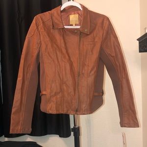 Brown Leather Zip-up Jacket